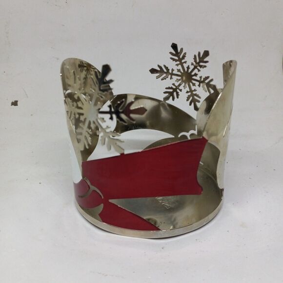 Bath & Body Works Snowman Snowflake 3 Wick Metal Candle Holder-Red-White-Silver - Picture 4 of 11